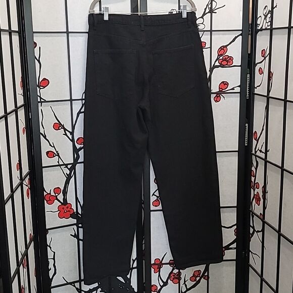 Roucha Wide Leg Jeans Black High-Rise Button Closure - Picture 8 of 10